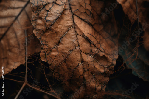 Nature-Inspired Frayed Edges of Leaf Veins in Earthy Tones, generative ai
