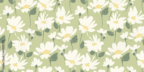 Abstract floral seamless pattern with chamomile. Trendy hand drawn textures. Modern abstract design for,paper, cover, fabric and other
