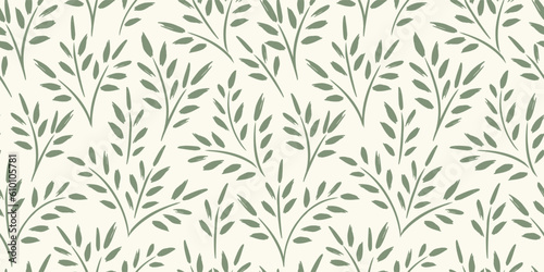 Floral seamless pattern with grass and leaves. Vector design for paper, cover, fabric, interior decor and other © Nadia Grapes