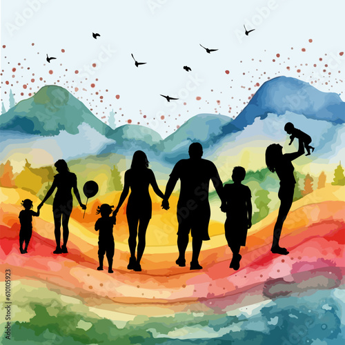 Family silhouettes abstract background. Vector illustration