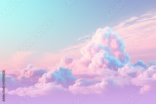 Pastel holographic gradient clouds against a soft pink sky, generative ai