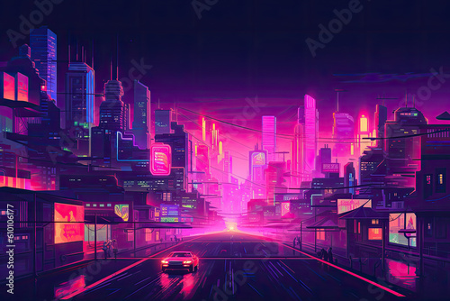 Pixel Art Cityscape with a Neon Nightlife Vibe  generative ai