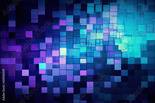 Pixelated squares in shades of blue and purple forming a mesmerizing abstract pattern with a digital vibe", generative ai