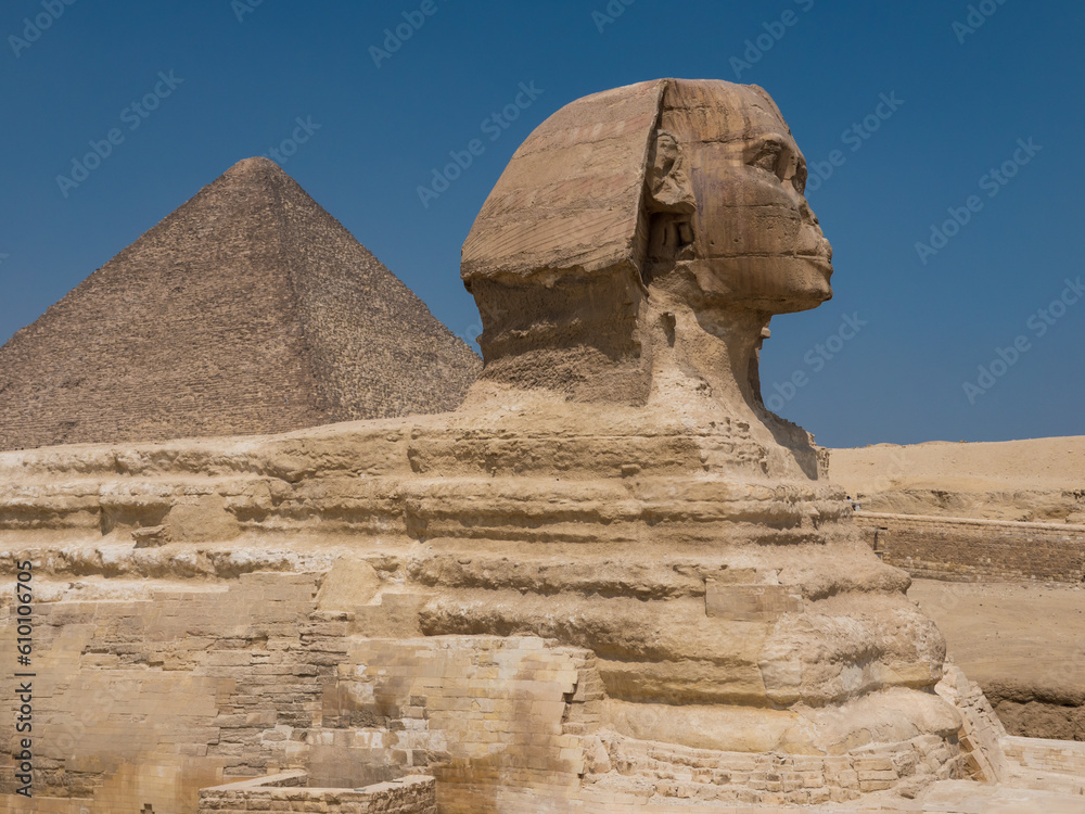 Sphinx and Pyramids of Giza in Cairo Egypt
