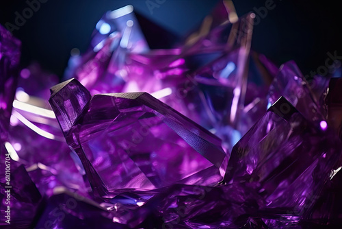Radiant Glass Shards Illuminated by Glowing Purple Light, generative ai
