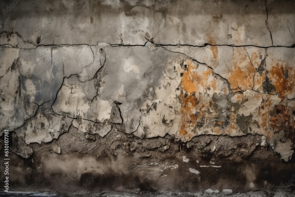 Rough and gritty concrete wall with cracks and stains, creating a textured and urban wallpaper, generative ai Rough and gritty concrete wall with cracks and stains, creating a textured and urban wallpaper, generative ai