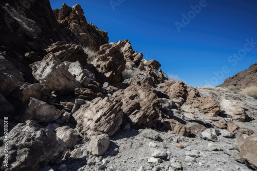 Rugged and Rustic Rock Formation Under a Clear Blue Sky, generative ai © aicandy