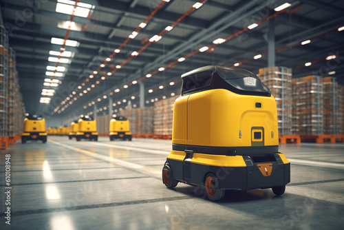 Precision transport, AGV Automated Guided Vehicle optimizing warehouse operations Generative AI