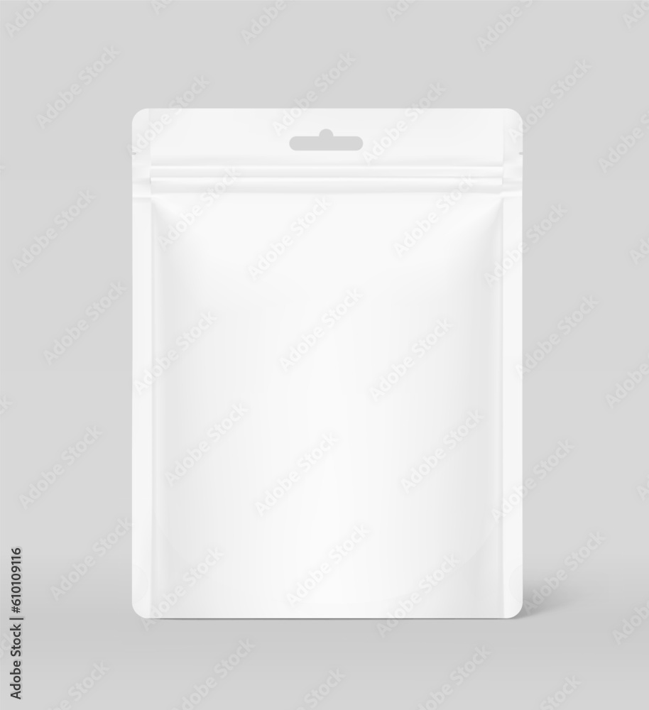 Realistic clean stand up pouch bag mockup. Vector illustration. Front view. Can be use for template your design, presentation, promo, ad. EPS10. Realistic clean stand up pouch bag mockup. Vector illustration. Front view. Can be use for template your design, presentation, promo, ad. EPS10.