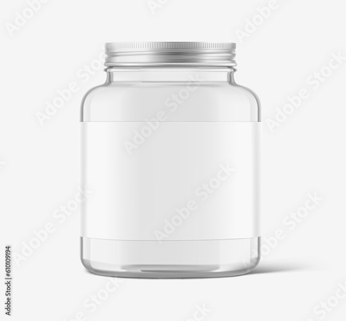 Realistic clear glass jar mockup. Vector illustration isolated on white background. Can be use for your design, advertising, promo and etc. EPS10.	