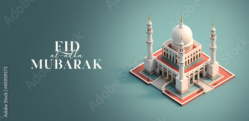 Eid al adha mubarak islamic greeting social media post 3d style, generative ai