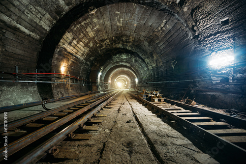Round underground subway tunnel with tubing