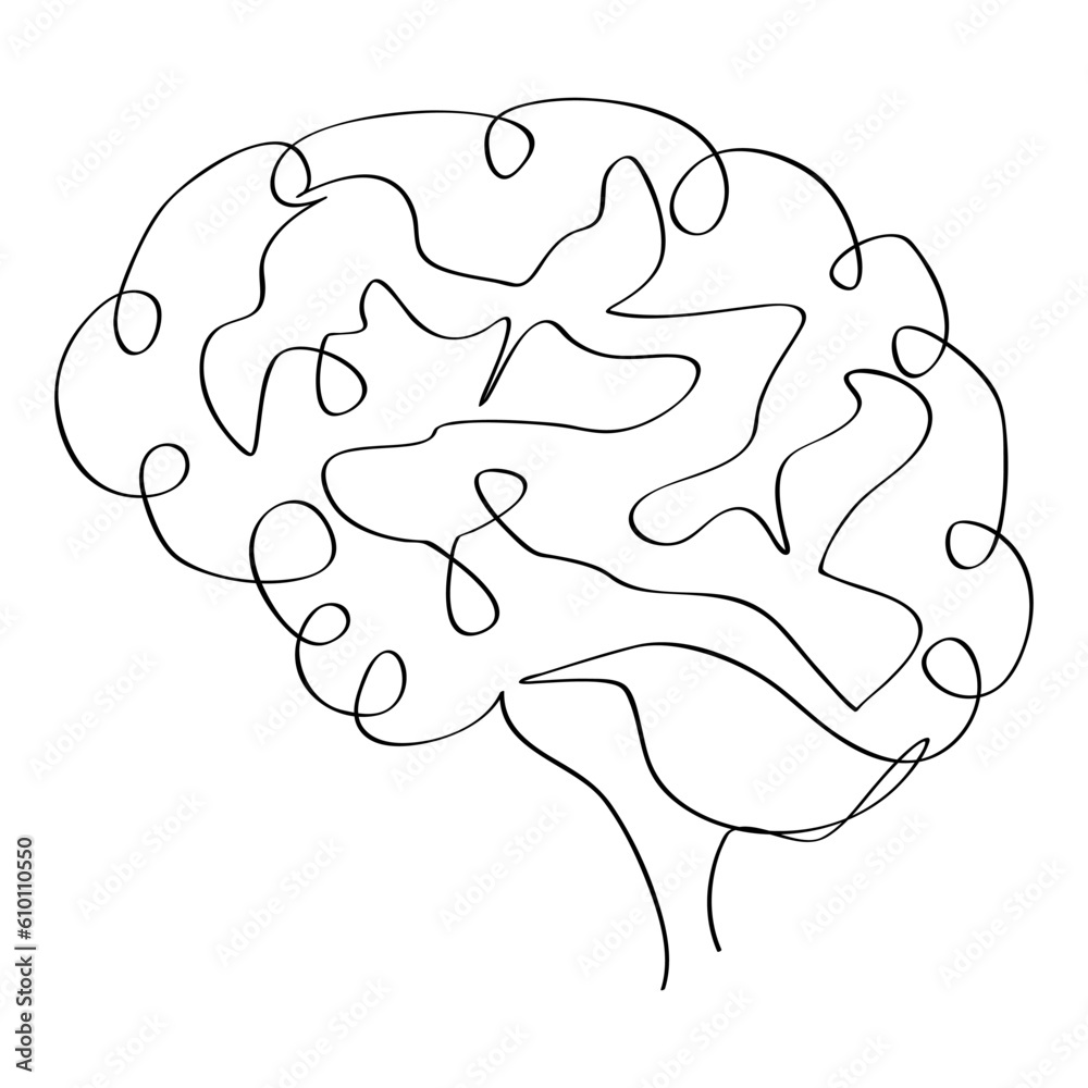 simple vector sketch human brain single one line art, continuous Stock ...