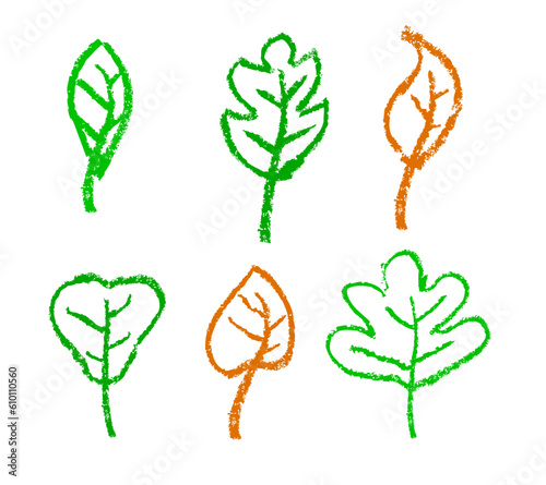 simple doodle vector crayon of chalk set leaf 
