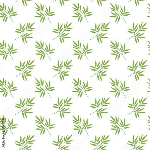 Green bamboo leaves background. Seamless summer pattern. Tropical plant endless pattern