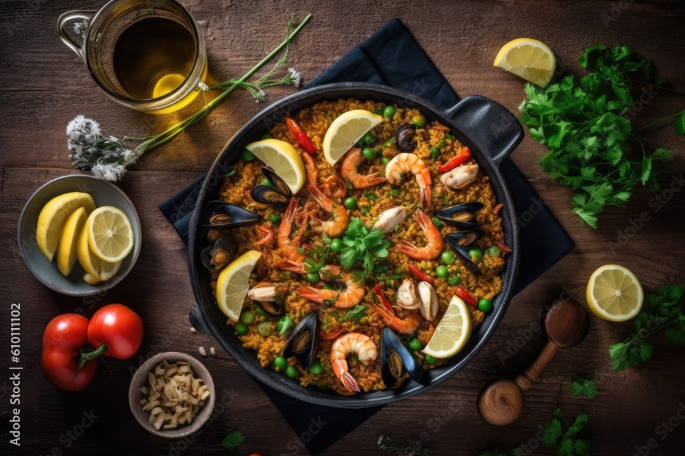 Φωτογραφία stock photo of Paella ready to eat in the plate Food Photography AI Generated