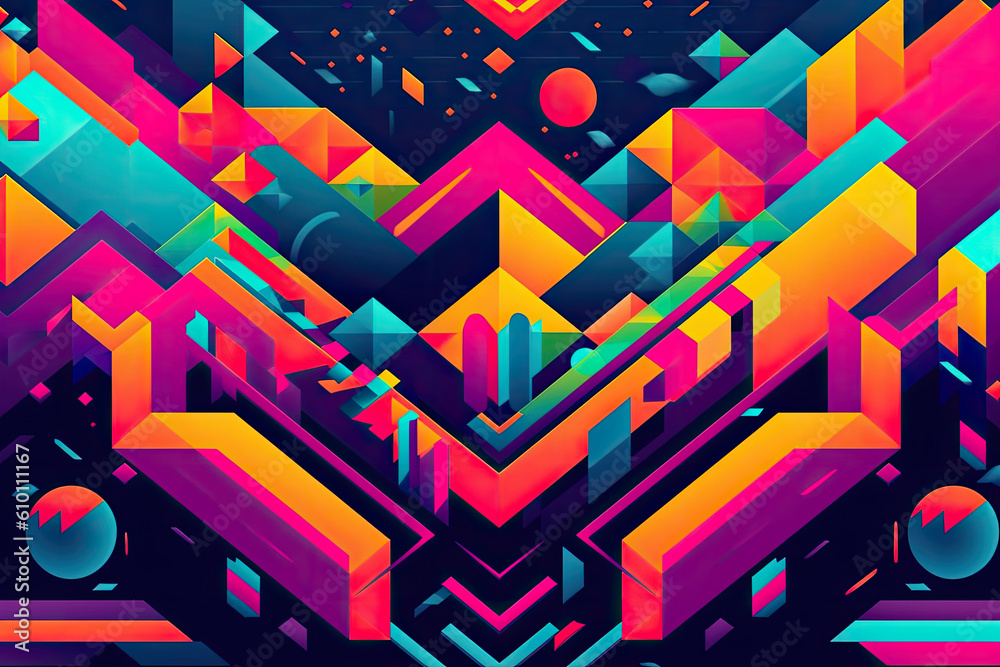 Vibrant and Colorful Pixel Art Design with Geometric Shapes, generative ai Vibrant and Colorful Pixel Art Design with Geometric Shapes, generative ai