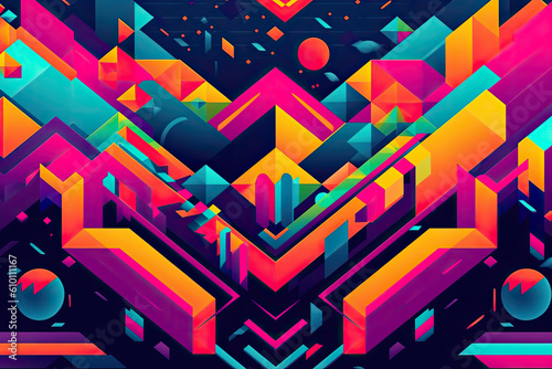 Vibrant and Colorful Pixel Art Design with Geometric Shapes, generative ai