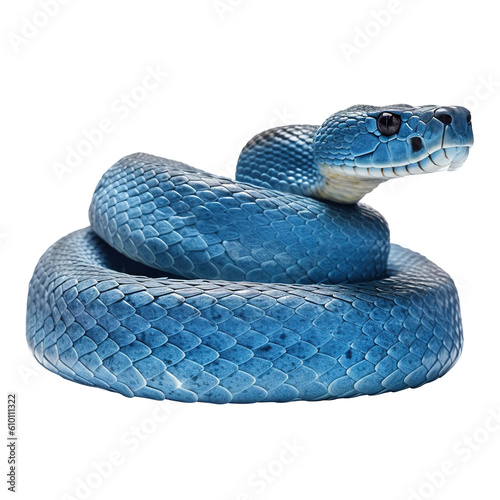 Blue viper snake isolated, viper snake ready to attack, blue insularis snake, animal close up, generative ai