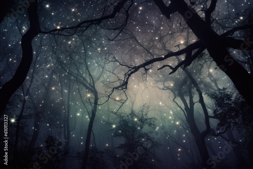 Wallpaper of Twinkling Stars in a Mystical Forest, generative ai