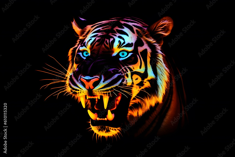 Glowing tiger portrait, Generative AI Glowing tiger portrait, Generative AI
