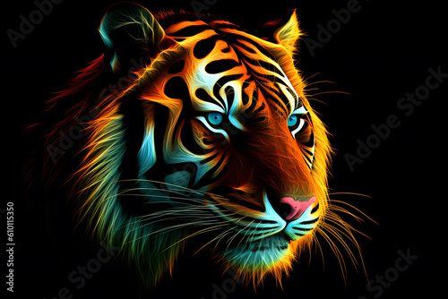 Glowing tiger portrait, Generative AI © Kenishirotie