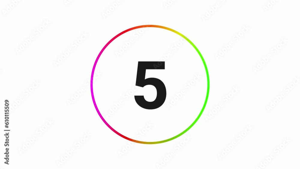 Stylish 10 seconds vivid gradient and black countdown timer on white bg. Circle shaped smooth animated indicator. Gradient line and black colour on white background.