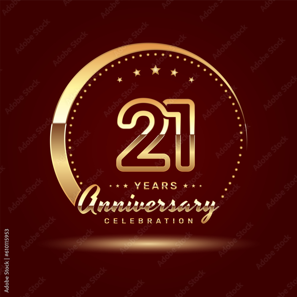 21 year anniversary celebration logo design with a number and golden ring concept, logo vector template 21 year anniversary celebration logo design with a number and golden ring concept, logo vector template