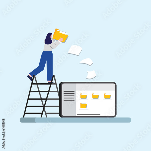 concept illustration programmer girl recovery data files