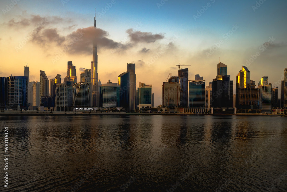 Dubai city skyline at sunset Dubai city skyline at sunset