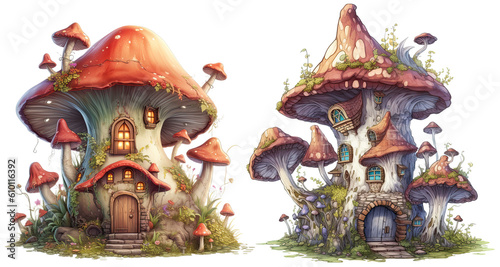 Large mushroom houses generative ai  © warpaintcobra