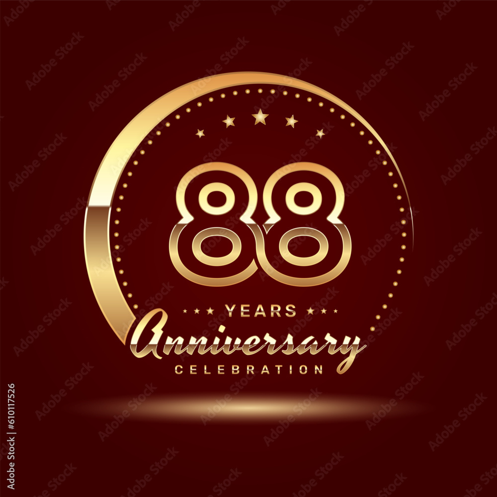 88 year anniversary celebration logo design with a number and golden ring concept, logo vector template