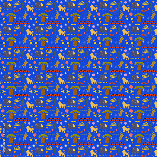 African-themed pattern with elephants and lions