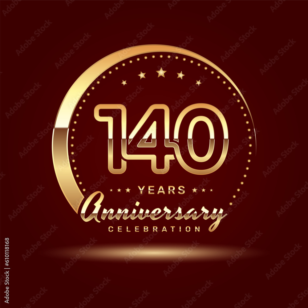 140 year anniversary celebration logo design with a number and golden ring concept, logo vector template 140 year anniversary celebration logo design with a number and golden ring concept, logo vector template