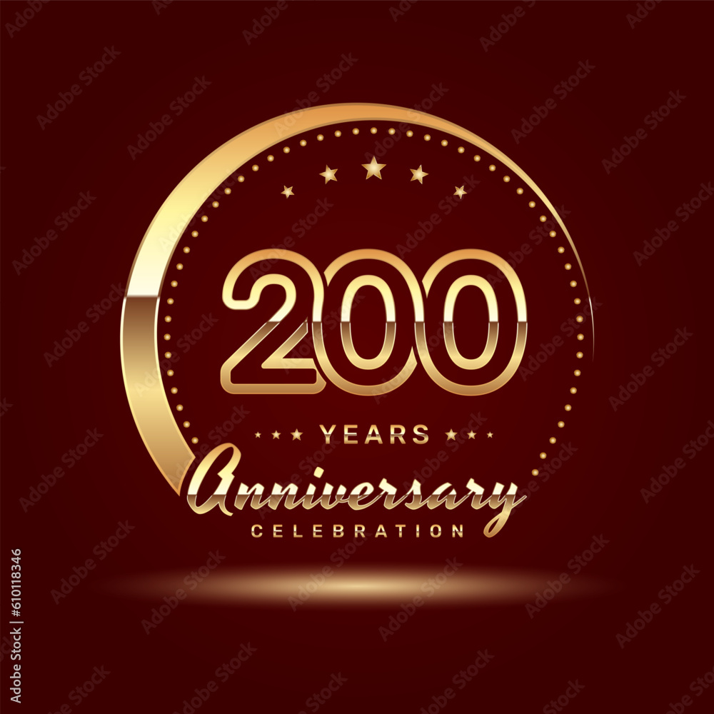 200 year anniversary celebration logo design with a number and golden ring concept, logo vector template
