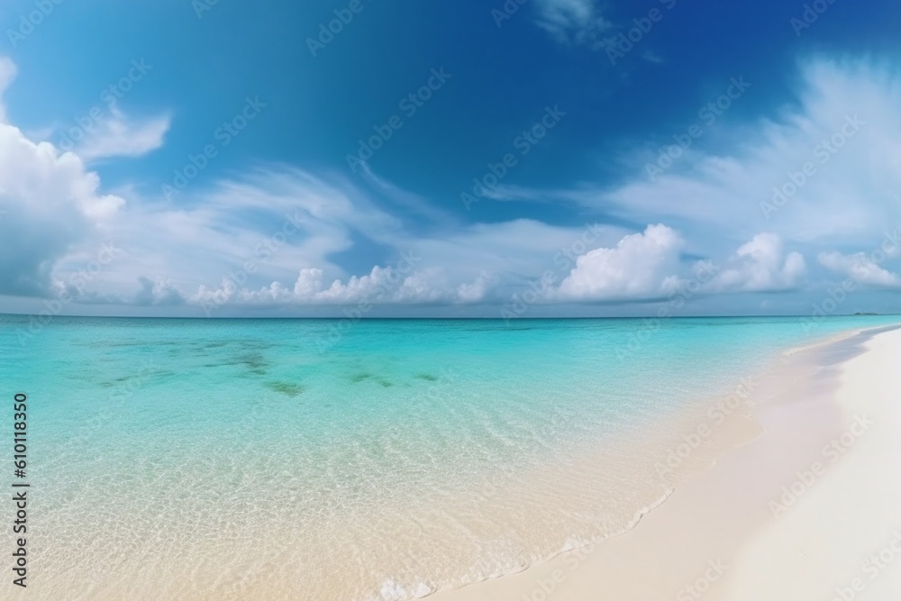 Paradise, blue ocean white sand beach, calm background. Generative AI
