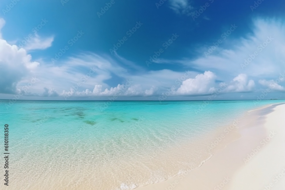Paradise, blue ocean white sand beach, calm background. Generative AI Paradise, blue ocean white sand beach, calm background. Generative AI