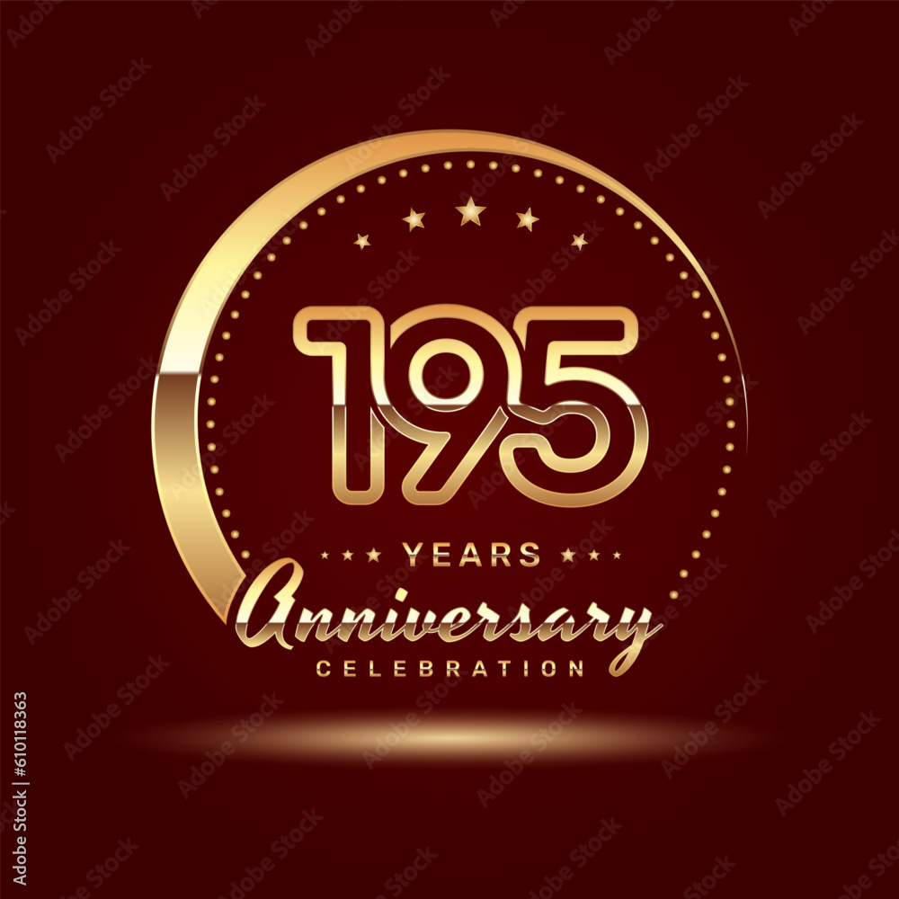 195 year anniversary celebration logo design with a number and golden ring concept, logo vector template 195 year anniversary celebration logo design with a number and golden ring concept, logo vector template