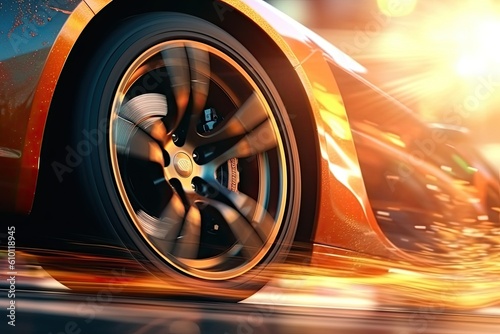 3D rendering , Sport Car Raceing on race track , Car wheel drifting. Generative AI. © jlfsousa