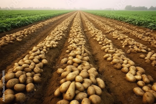 A potatoes field. Generative AI.