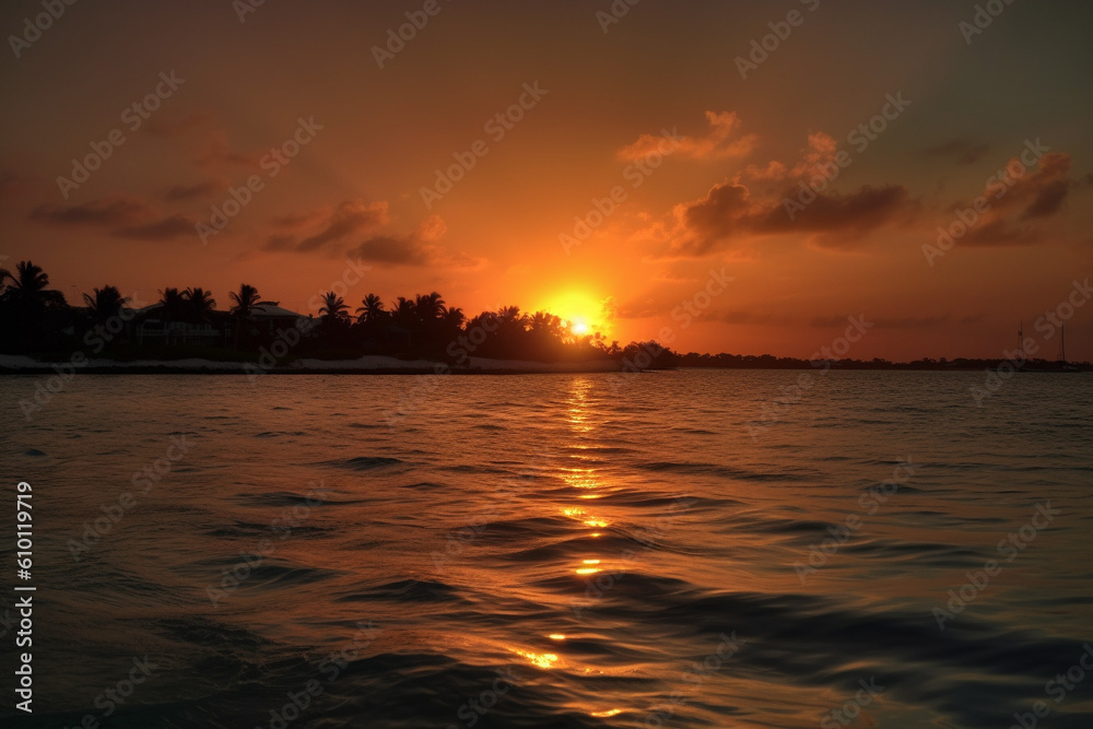 Naklejka premium Sunset in the island generative AI