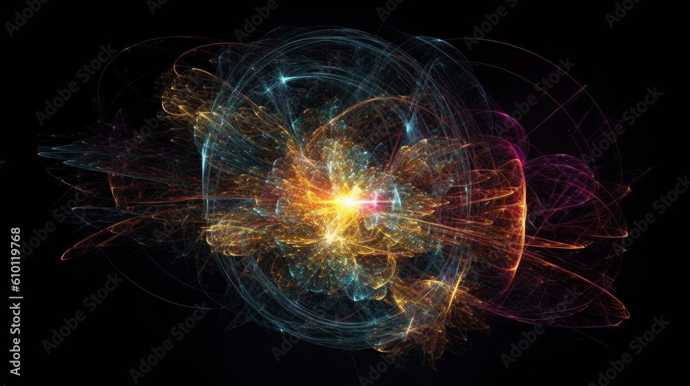 Particles collision in Hadron Collider. Astrophysics concept. Ai generative.