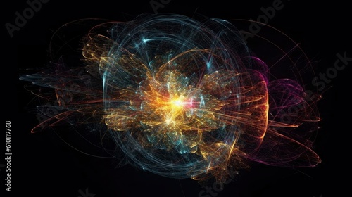 Particles collision in Hadron Collider. Astrophysics concept. Ai generative. photo