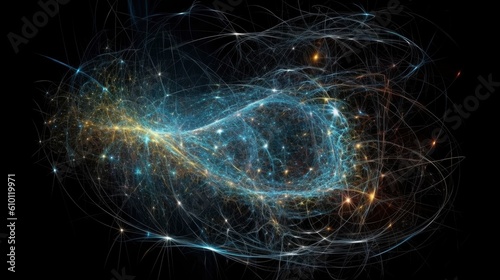 Particles collision in Hadron Collider. Astrophysics concept. Ai generative.