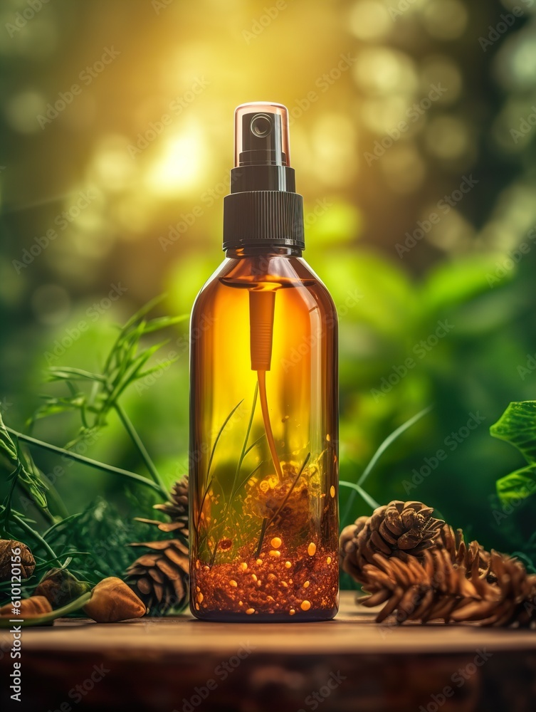 Beautiful natural styled hair and body oil spray mock-up, spray bottle on green and yellow background, cosmetic bottle front view Generative AI Beautiful natural styled hair and body oil spray mock-up, spray bottle on green and yellow background, cosmetic bottle front view Generative AI
