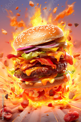 Delicious Juicy Burger, Hot Explosion! photo