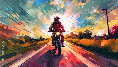 Bike rider is going_ own the road. Digital artwork.  © Photo And Art Panda