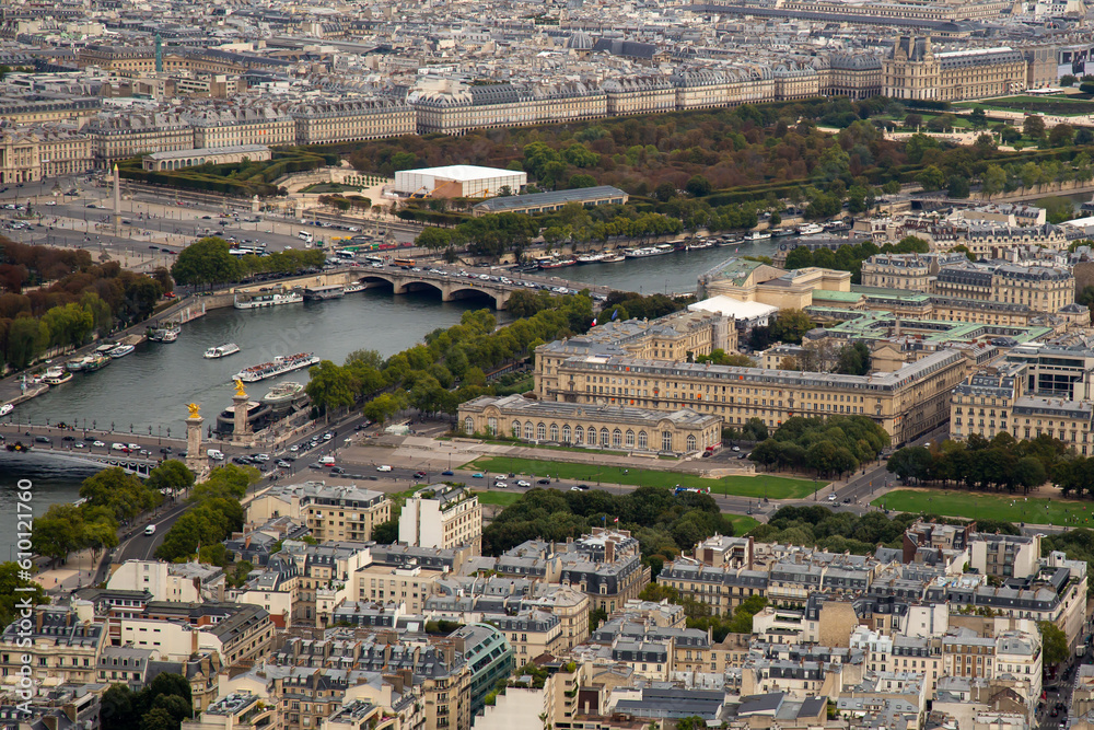 View of the Seine River from the top of the Eiffel Tower