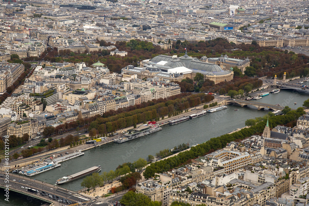 View of the Seine River from the top of the Eiffel Tower