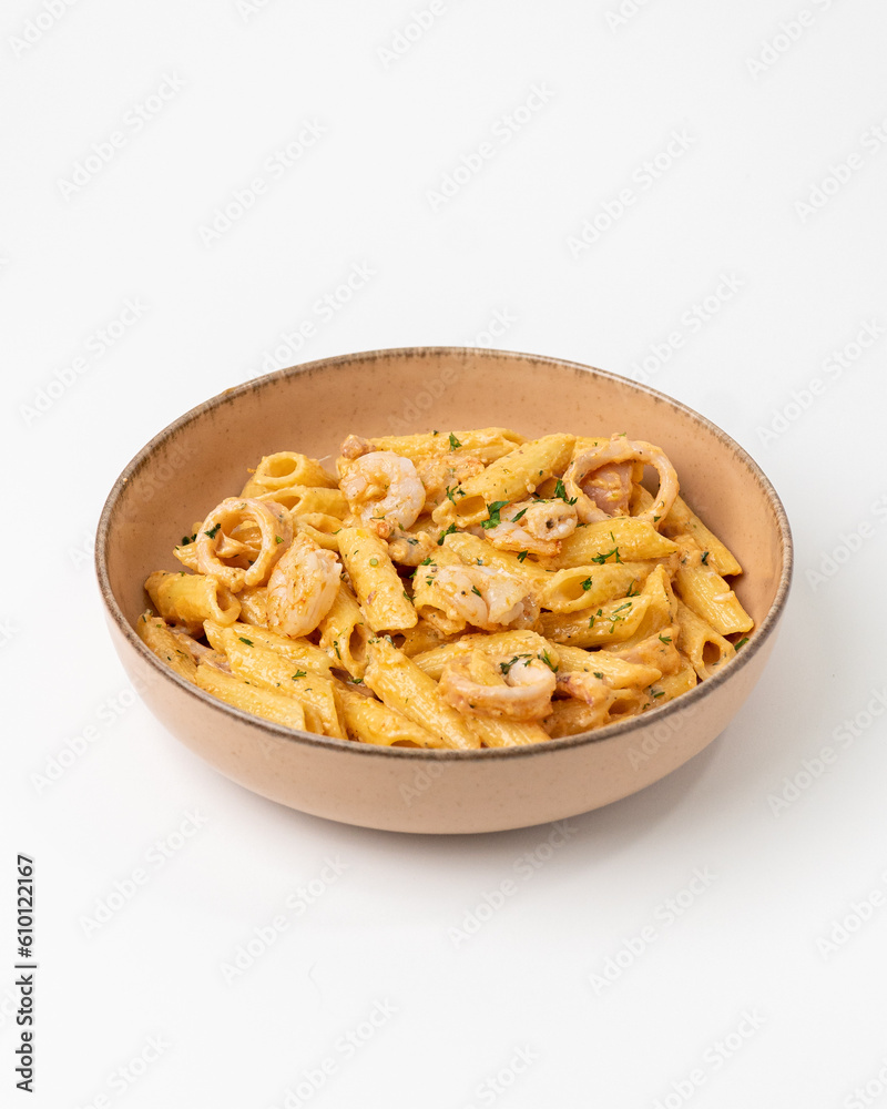 Seafood Pasta on white background Seafood Pasta on white background
